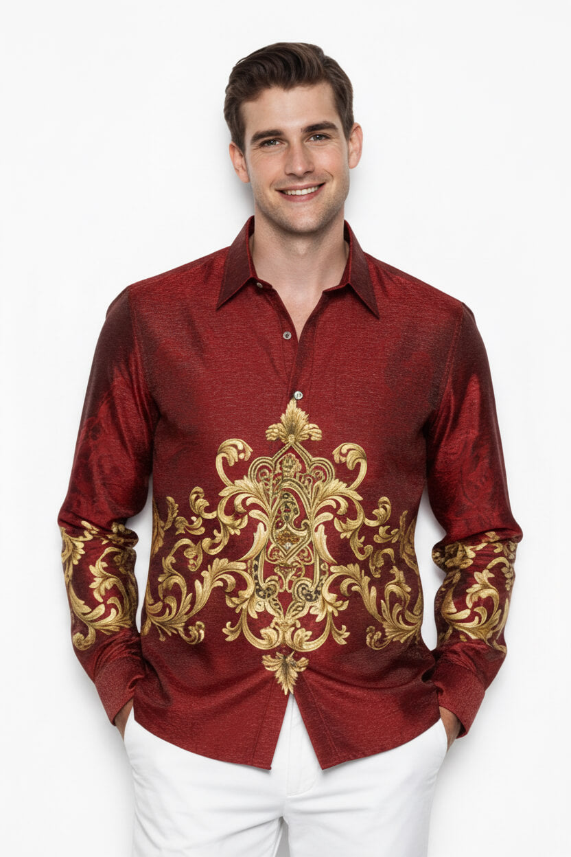 Men’s Batik Shirt – Crimson Regal | Long Sleeves