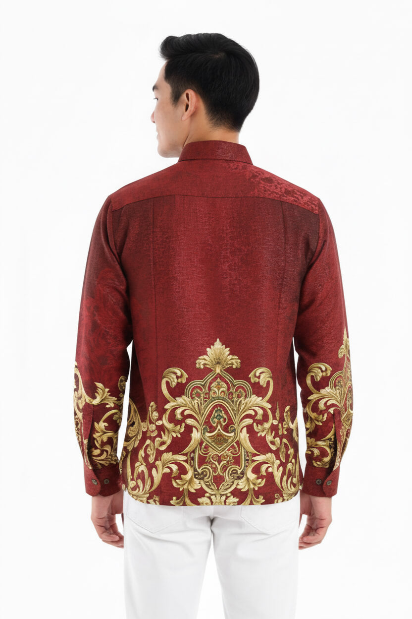Men’s Batik Shirt – Crimson Regal | Long Sleeves 2