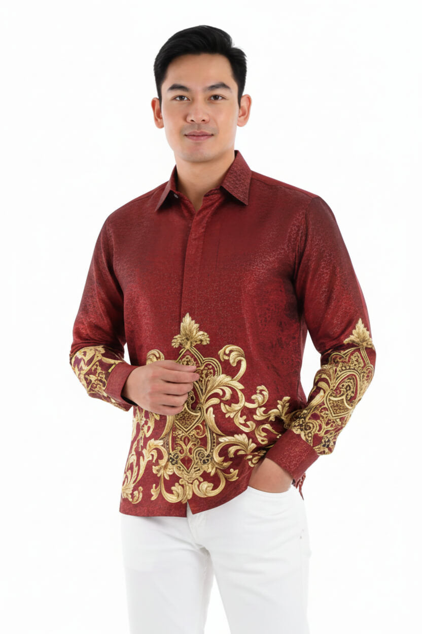 Men’s Batik Shirt – Crimson Regal | Long Sleeves 3