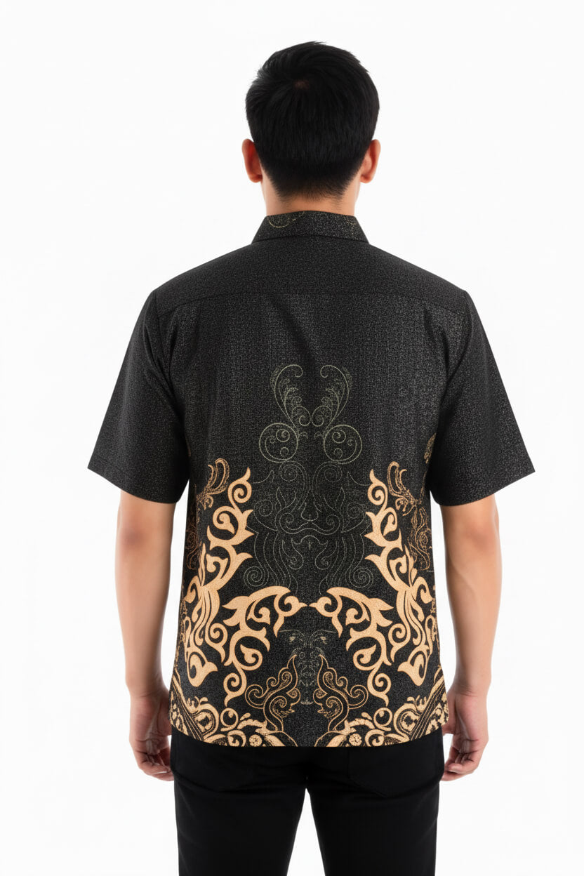 Men’s Batik Shirt – Obsidian Crest | Short Sleeves 2