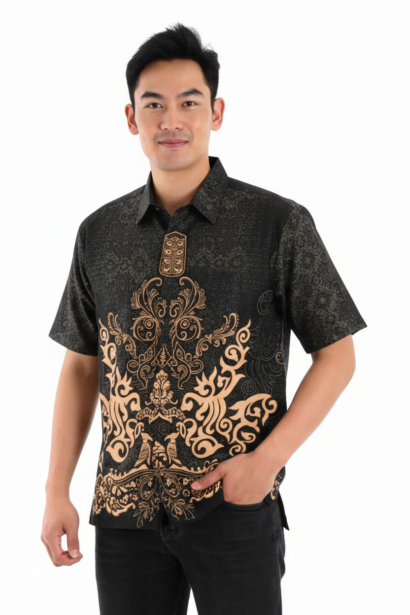 Men’s Batik Shirt – Obsidian Crest | Short Sleeves 3