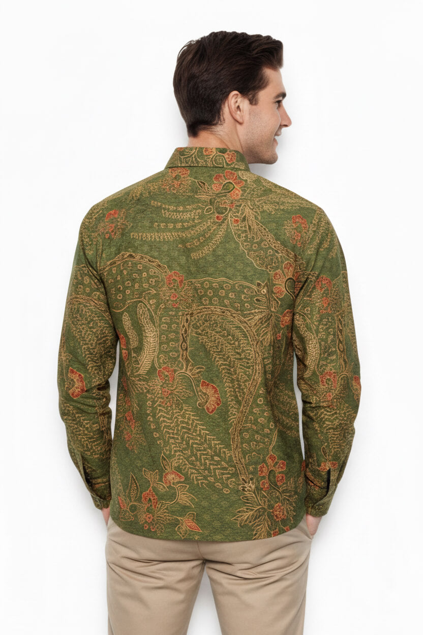 Men's Batik Shirt – Verdant Ember | Long Sleeves 2