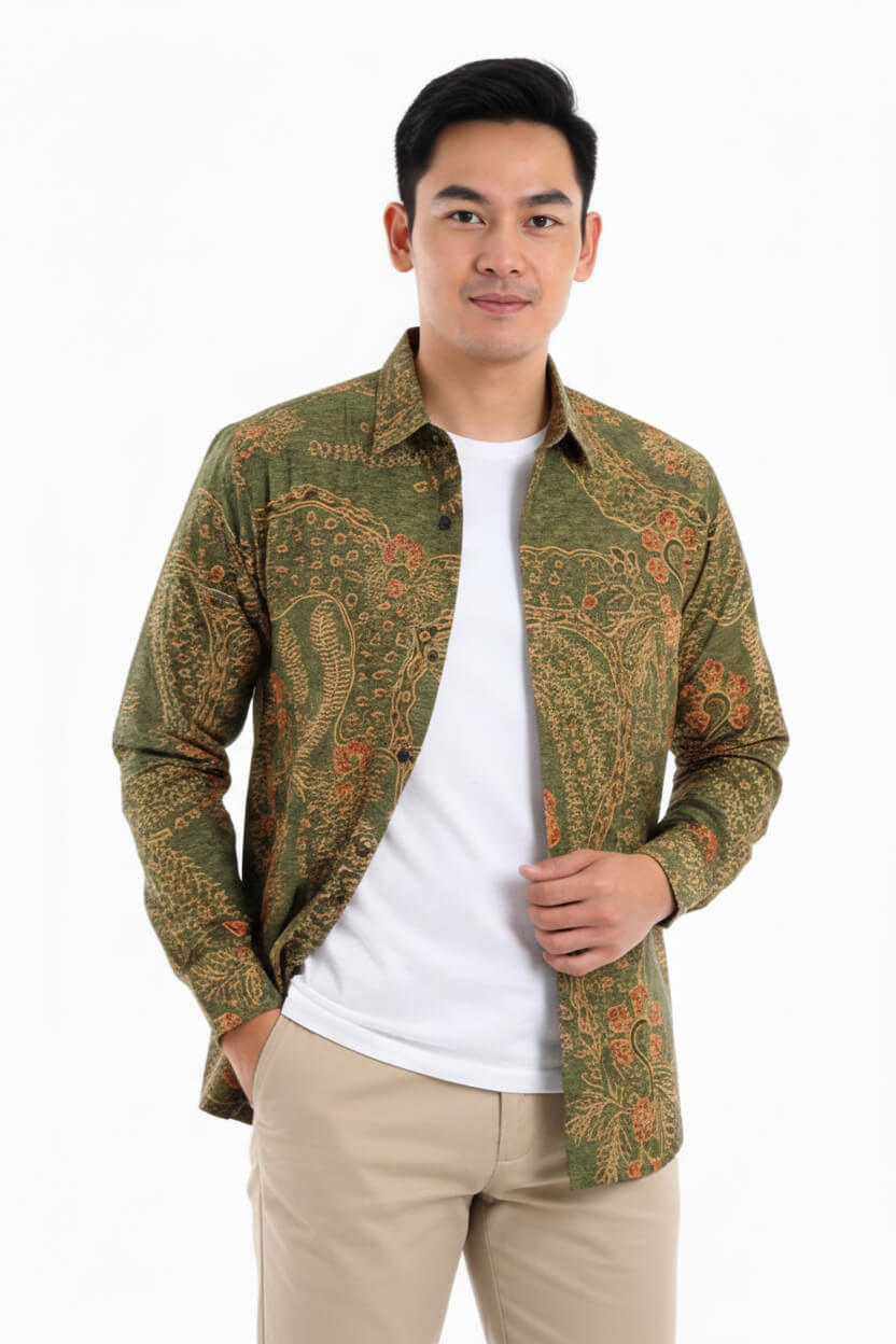 Men's Batik Shirt – Verdant Ember | Long Sleeves 3