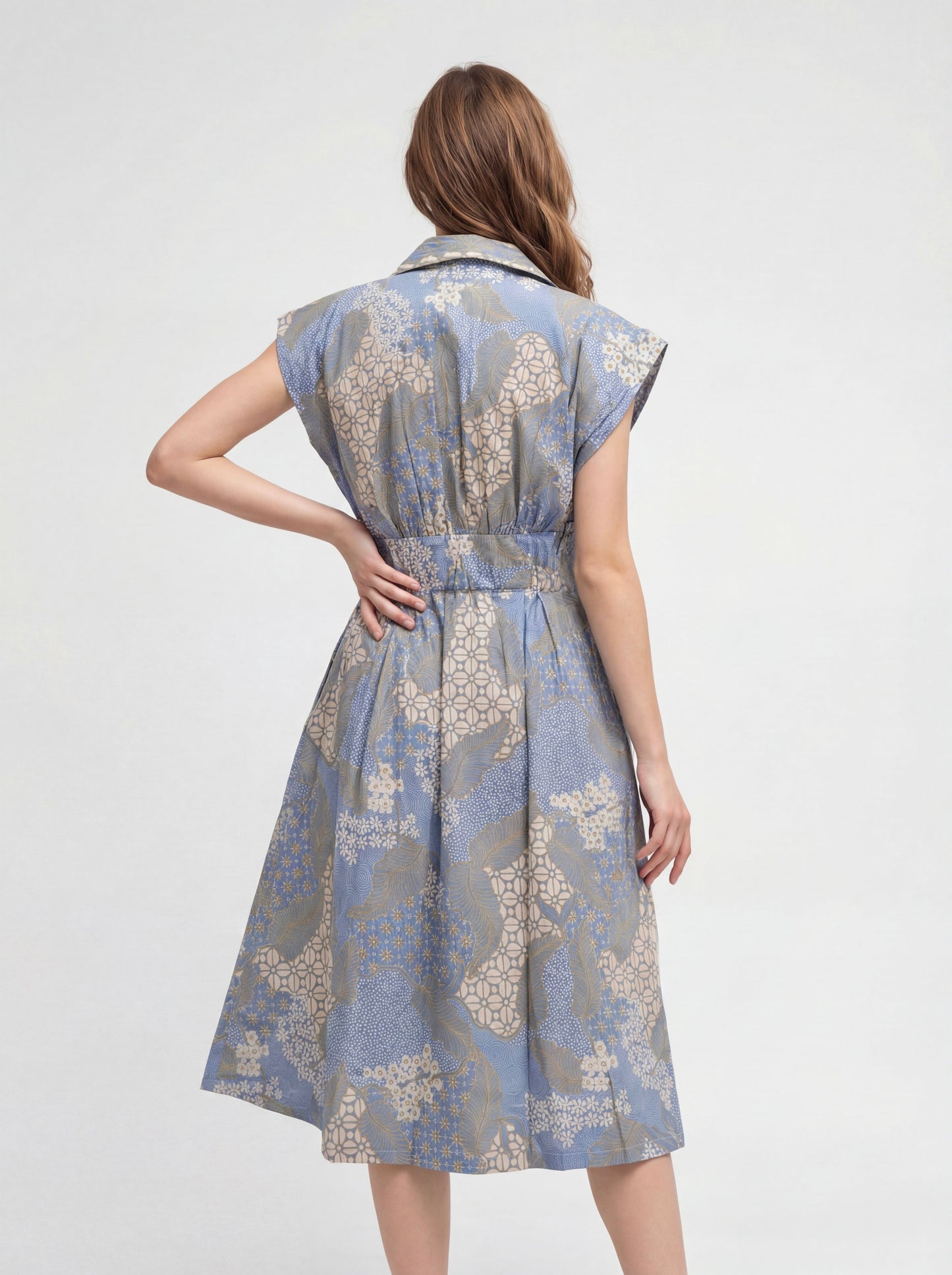 Women's Batik Cap Sleeve Dress - Azure Bloom