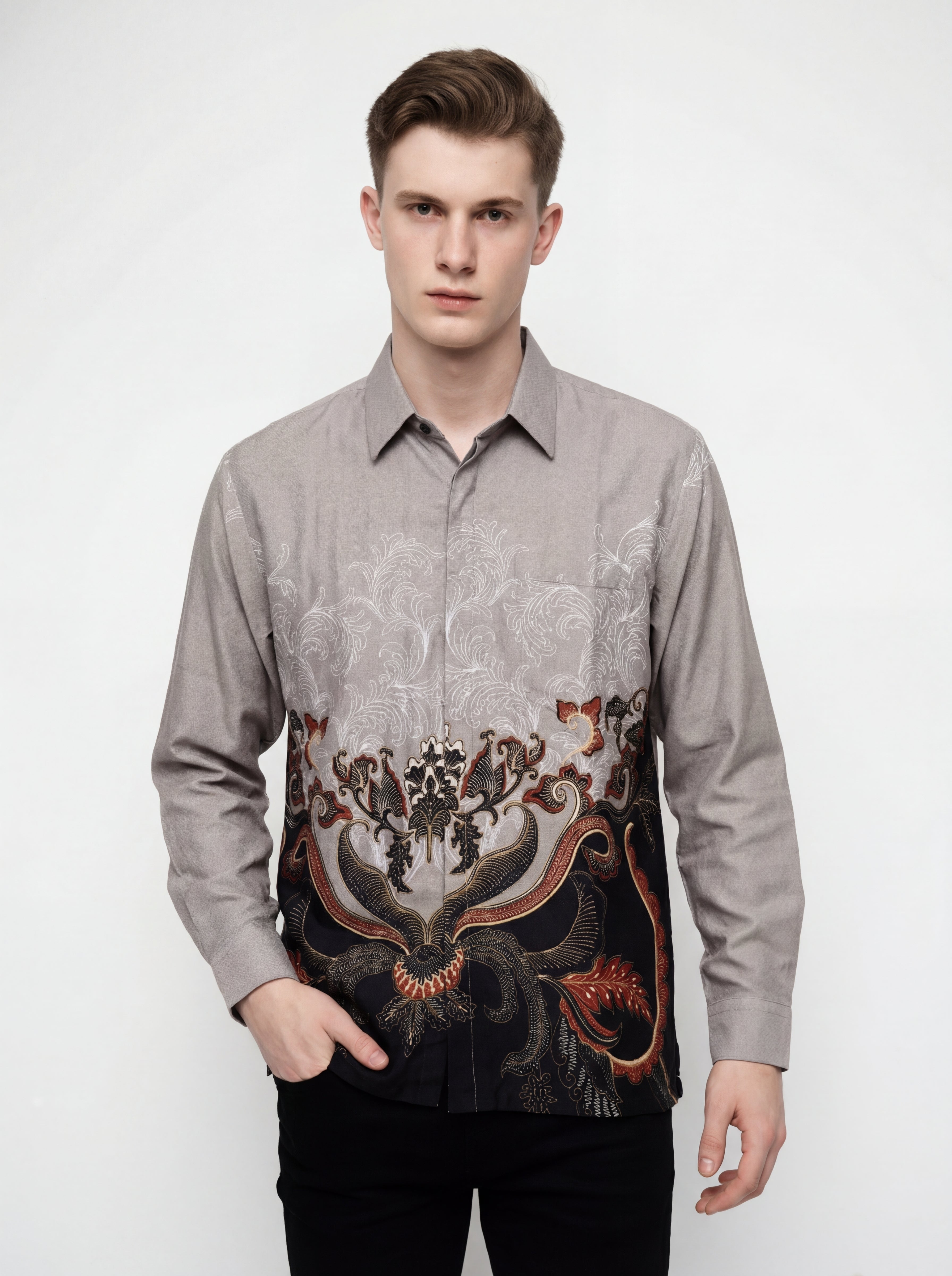 Men’s Batik Shirt – Ash Bloom | Long Sleeves