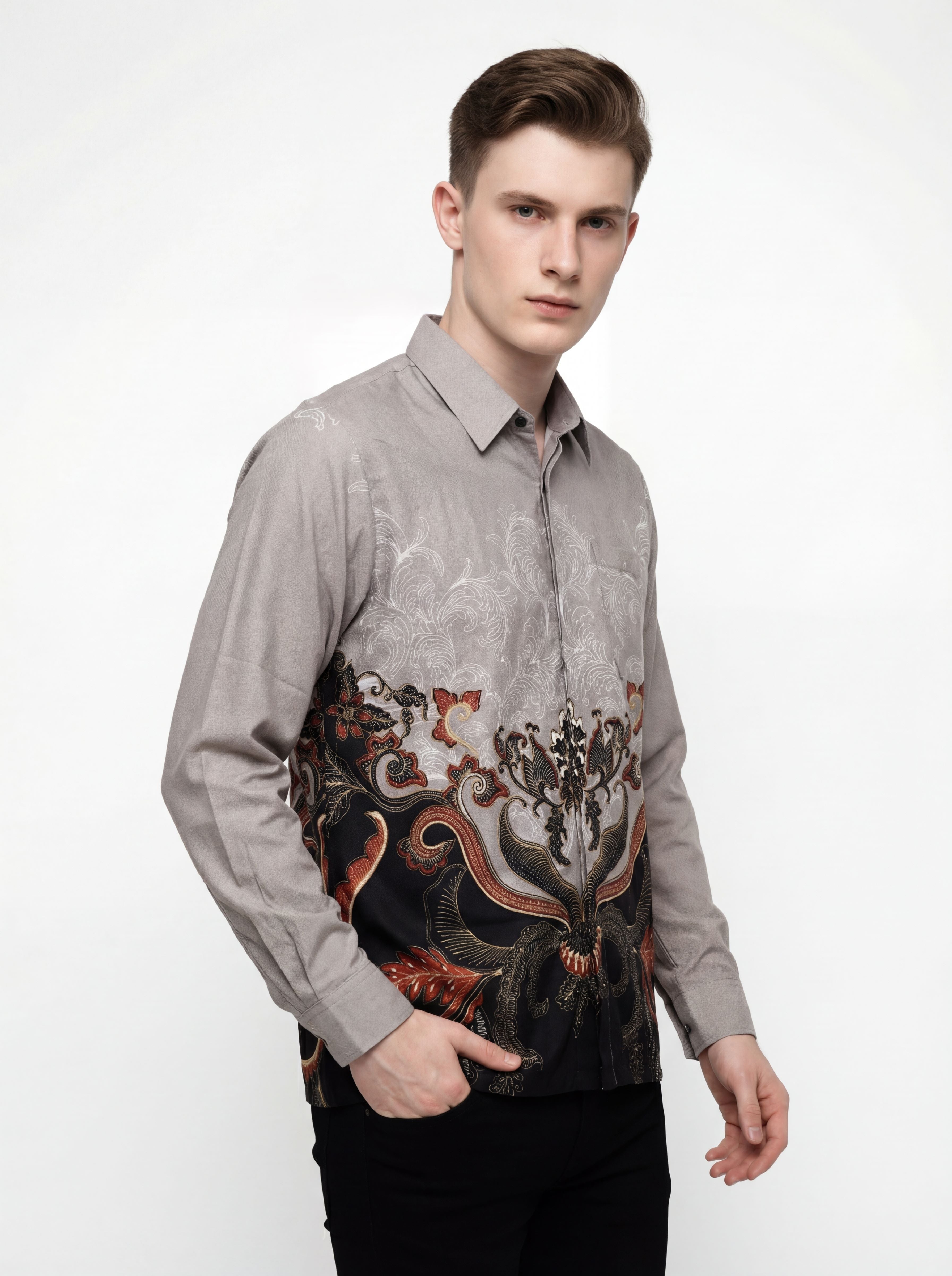 Men’s Batik Shirt – Ash Bloom | Long Sleeves