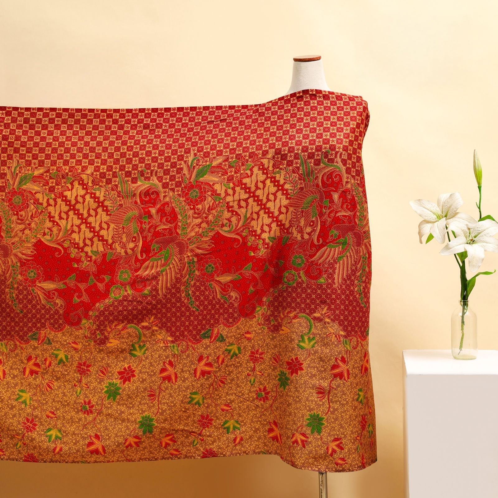 Batik Fabric - Aviary Bloom - Crimson Paradise