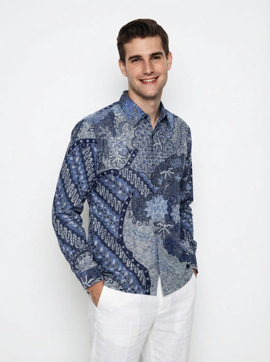 Men's Batik Shirt – Azure Fern | Long Sleeves