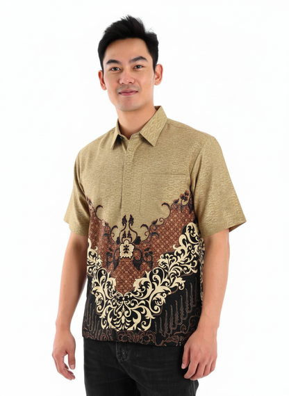 Men’s Batik Shirt – Bronze Crest | Short Sleeves
