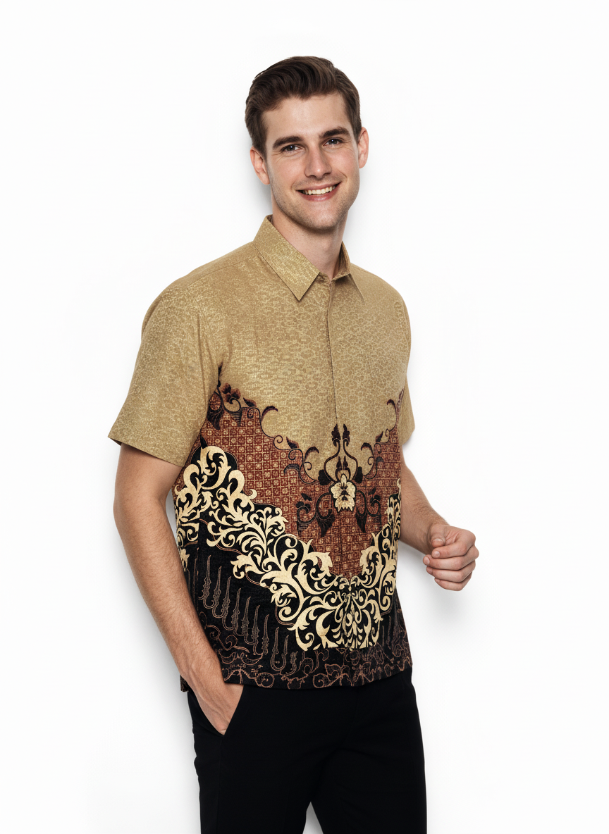 Men’s Batik Shirt – Bronze Crest | Short Sleeves