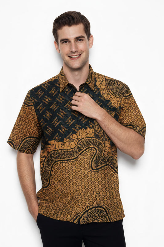Men’s Batik Shirt – Amber Tapestry | Short Sleeves