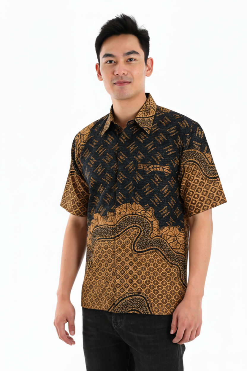 Men’s Batik Shirt – Amber Tapestry | Short Sleeves 3