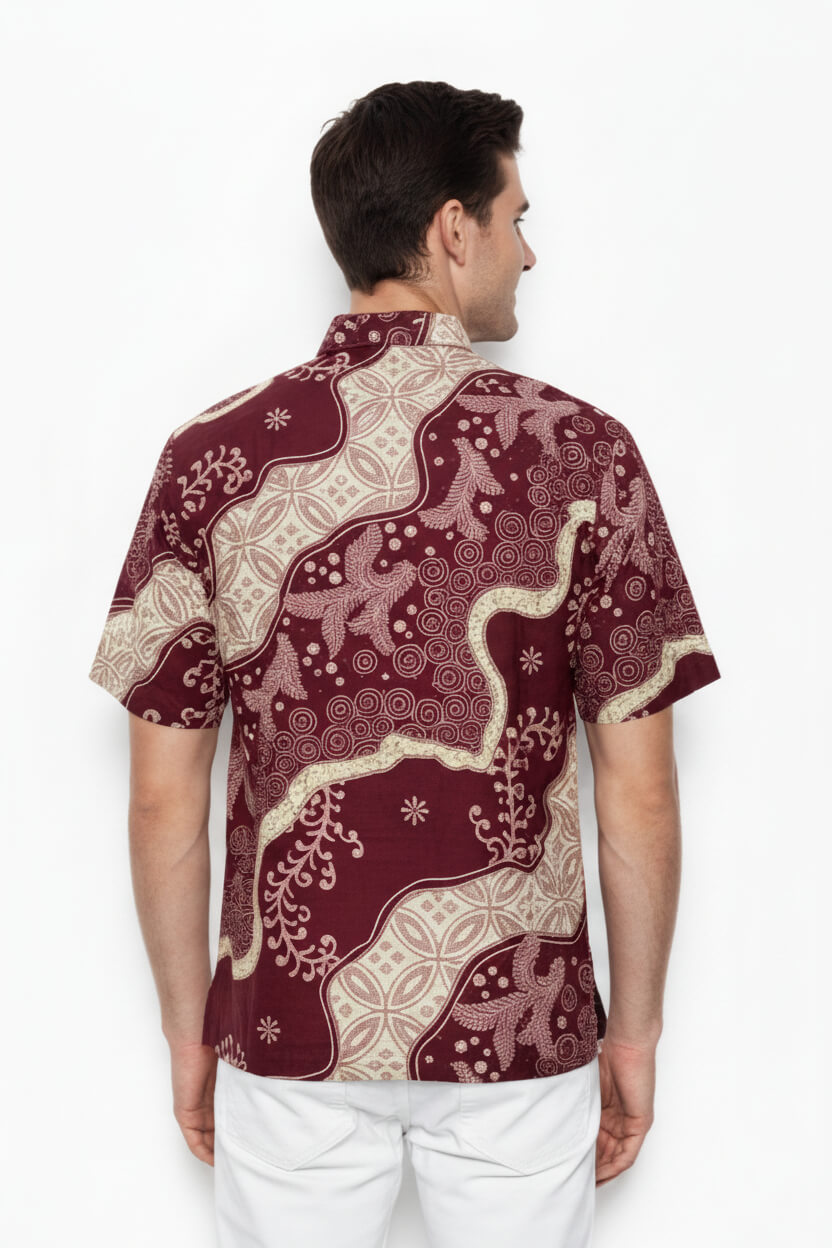 Men's Batik Shirt – Crimson Laurel | Short Sleeves 2