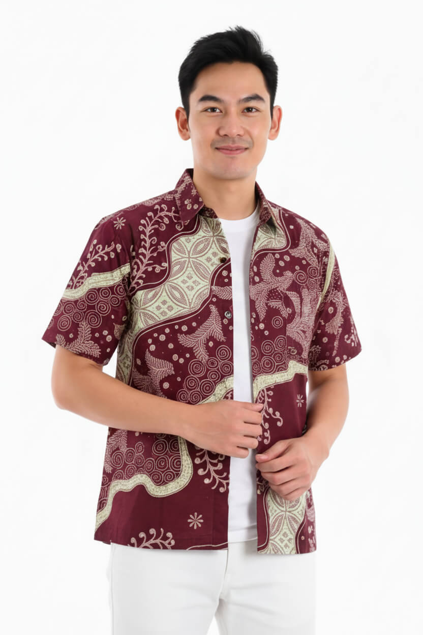 Men's Batik Shirt – Crimson Laurel | Short Sleeves 3