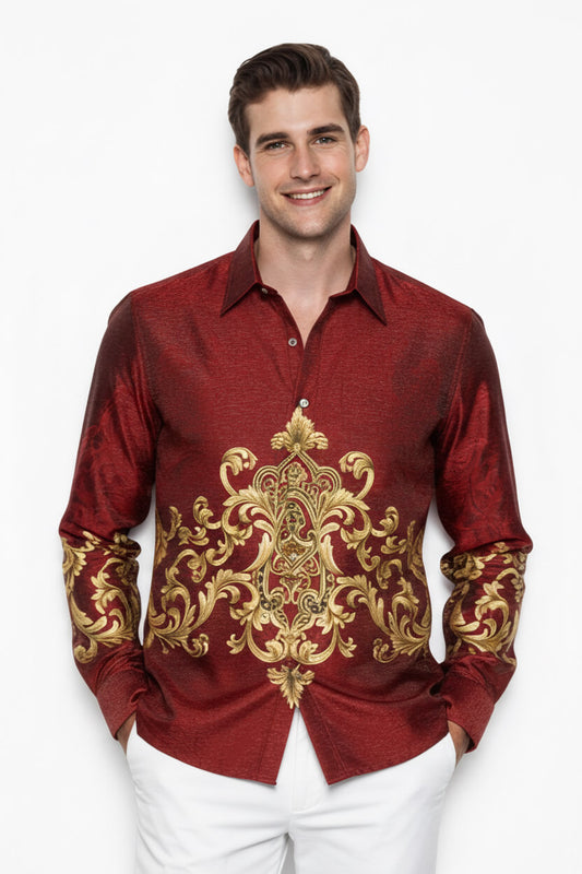 Men’s Batik Shirt – Crimson Regal | Long Sleeves