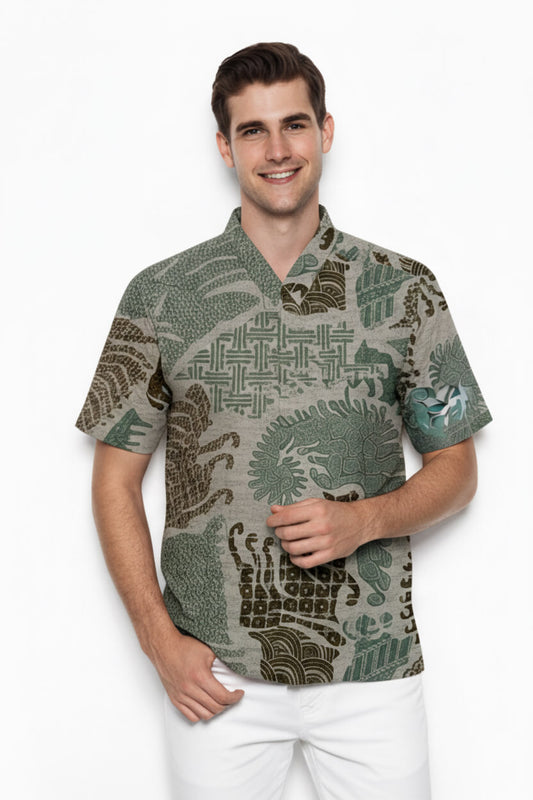 Men’s Batik Shirt – Forest Mosaic | Short Sleeve