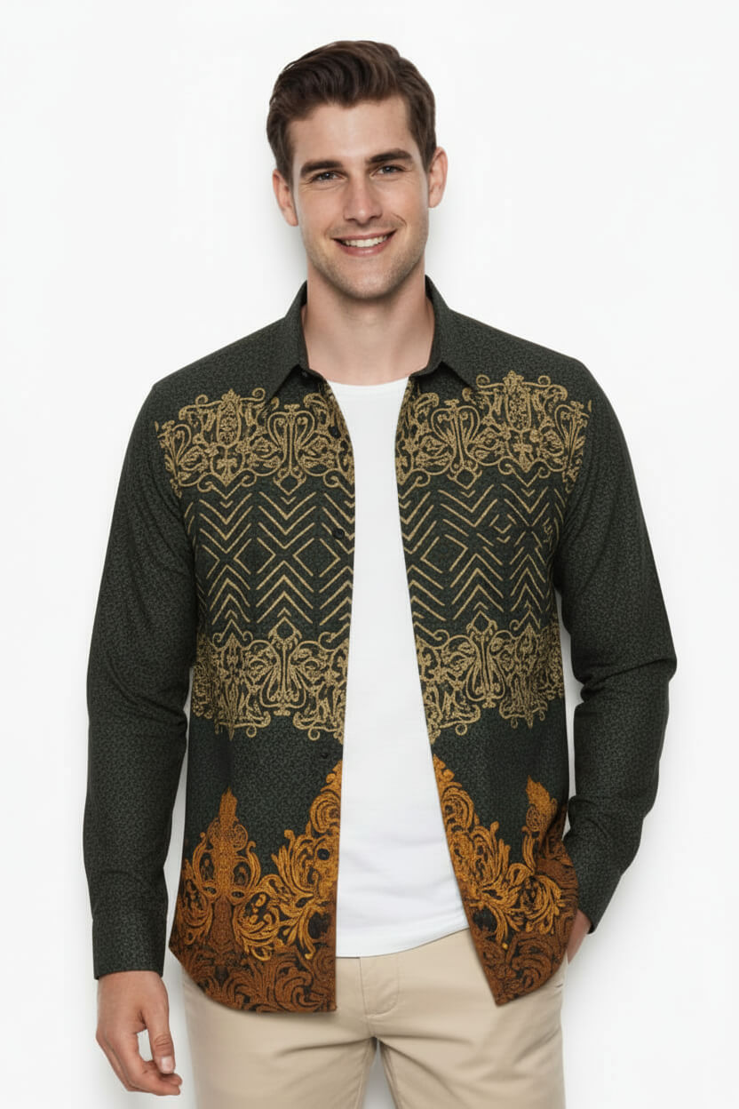 Men’s Batik Shirt – Golden Aegis Long Sleeves