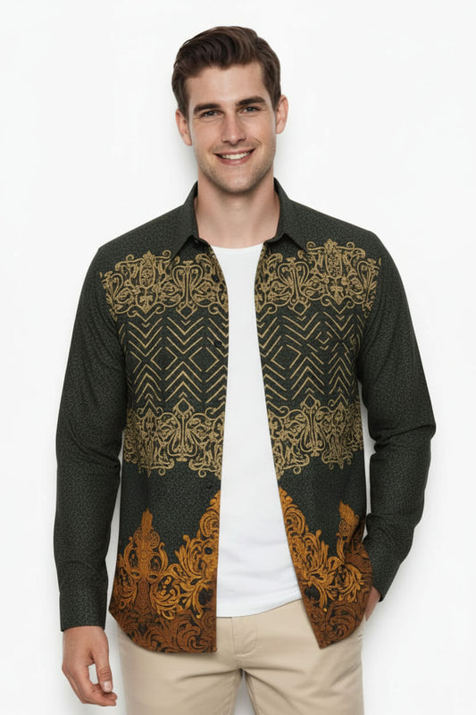 Men’s Batik Shirt – Golden Aegis Long Sleeves