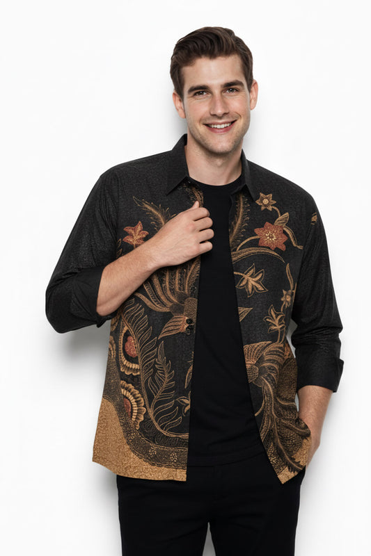 Men’s Batik Shirt – Golden Aviary | Long Sleeves
