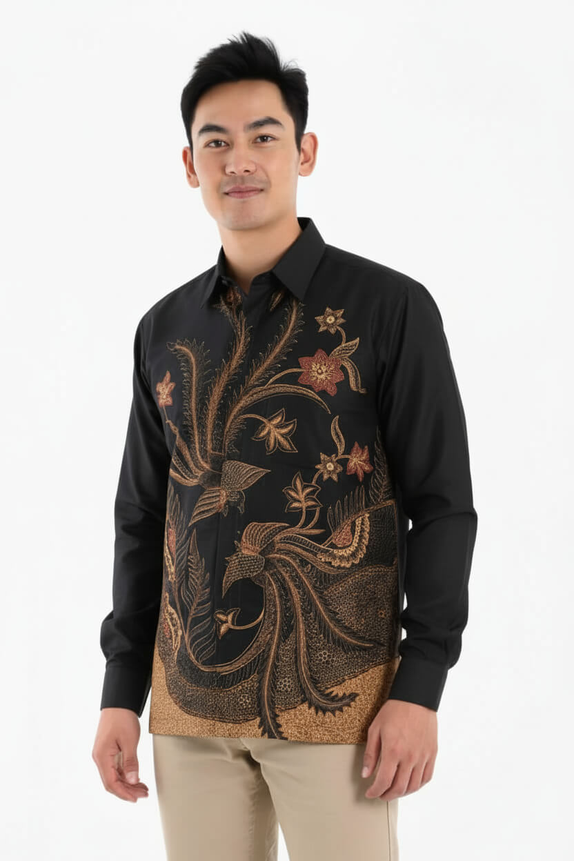 Men’s Batik Shirt – Golden Aviary | Long Sleeves 3