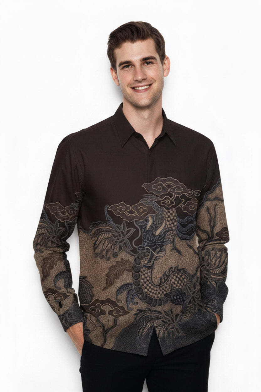 Men's Batik Shirt – Majestic Dragon  Long Sleeves