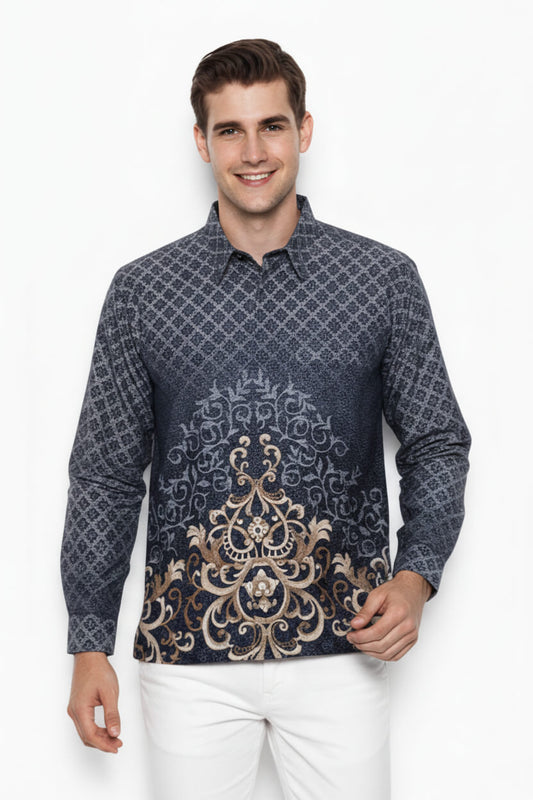 Men's Batik Shirt – Midnight Regal | Long Sleeves
