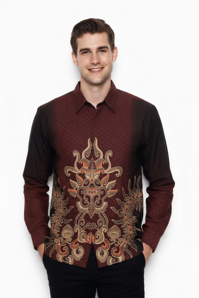 Men’s Batik Shirt – Regal Flame | Long Sleeves 1