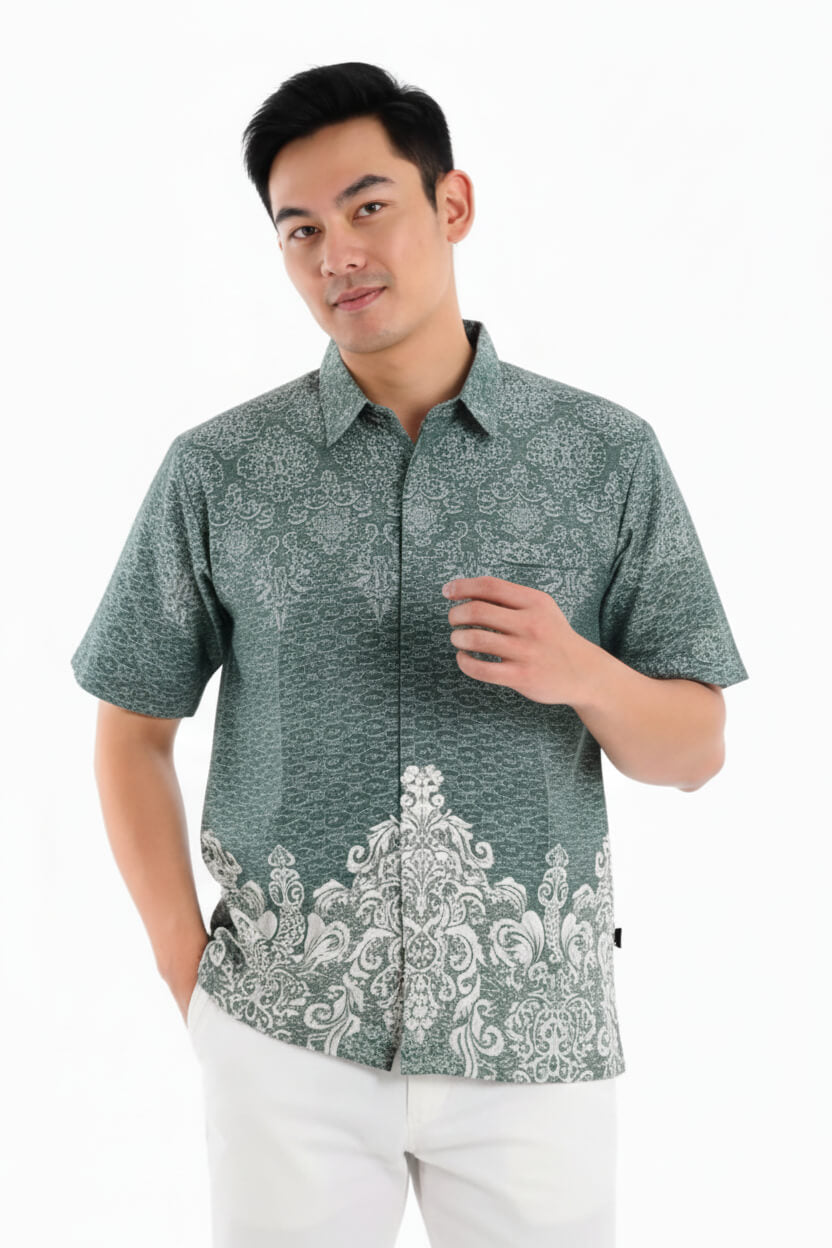 Men’s Batik Shirt – Sage Crest | Short Sleeves 3