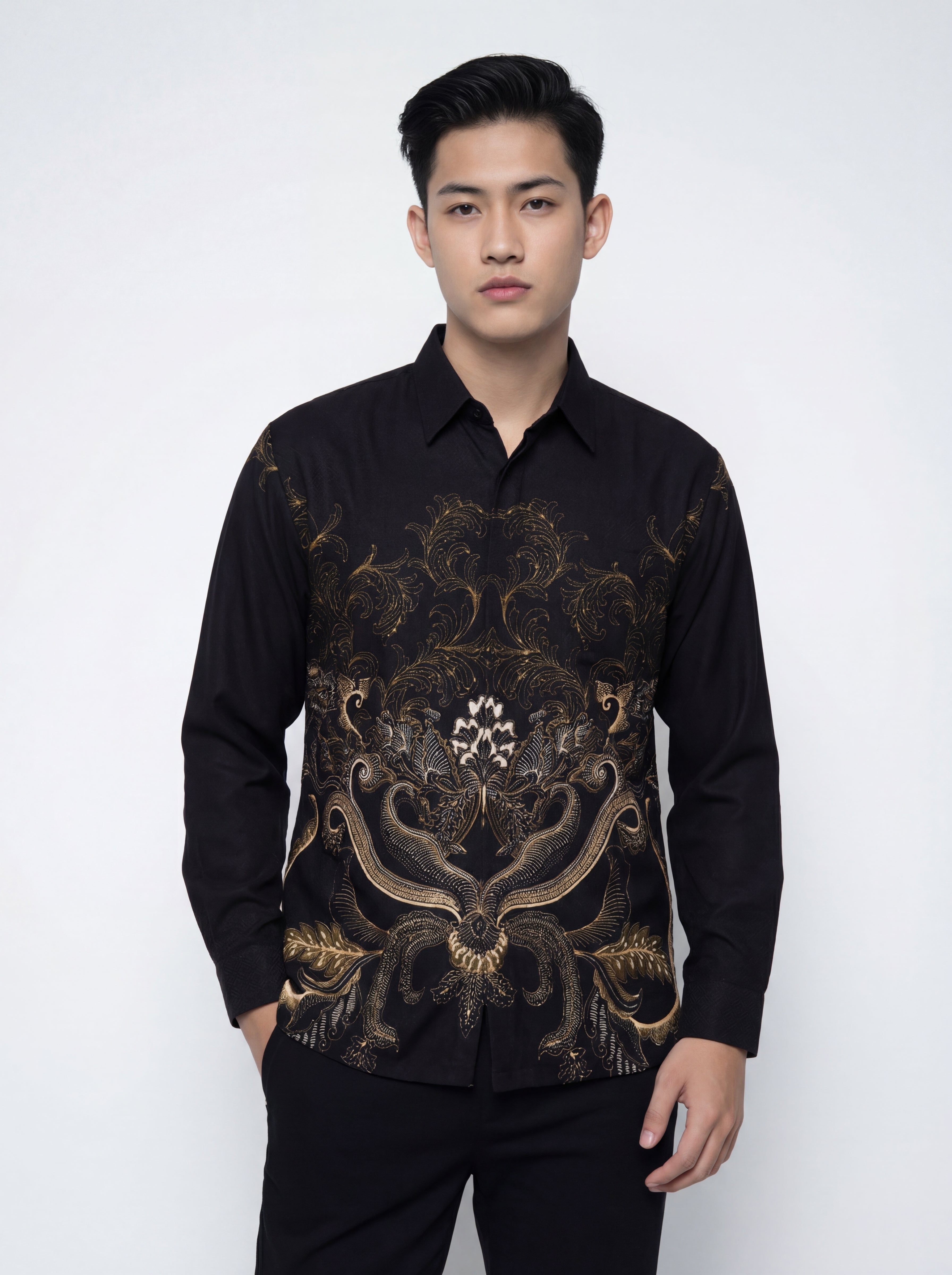 Men’s Batik Shirt – Midnight Fern | Long Sleeves