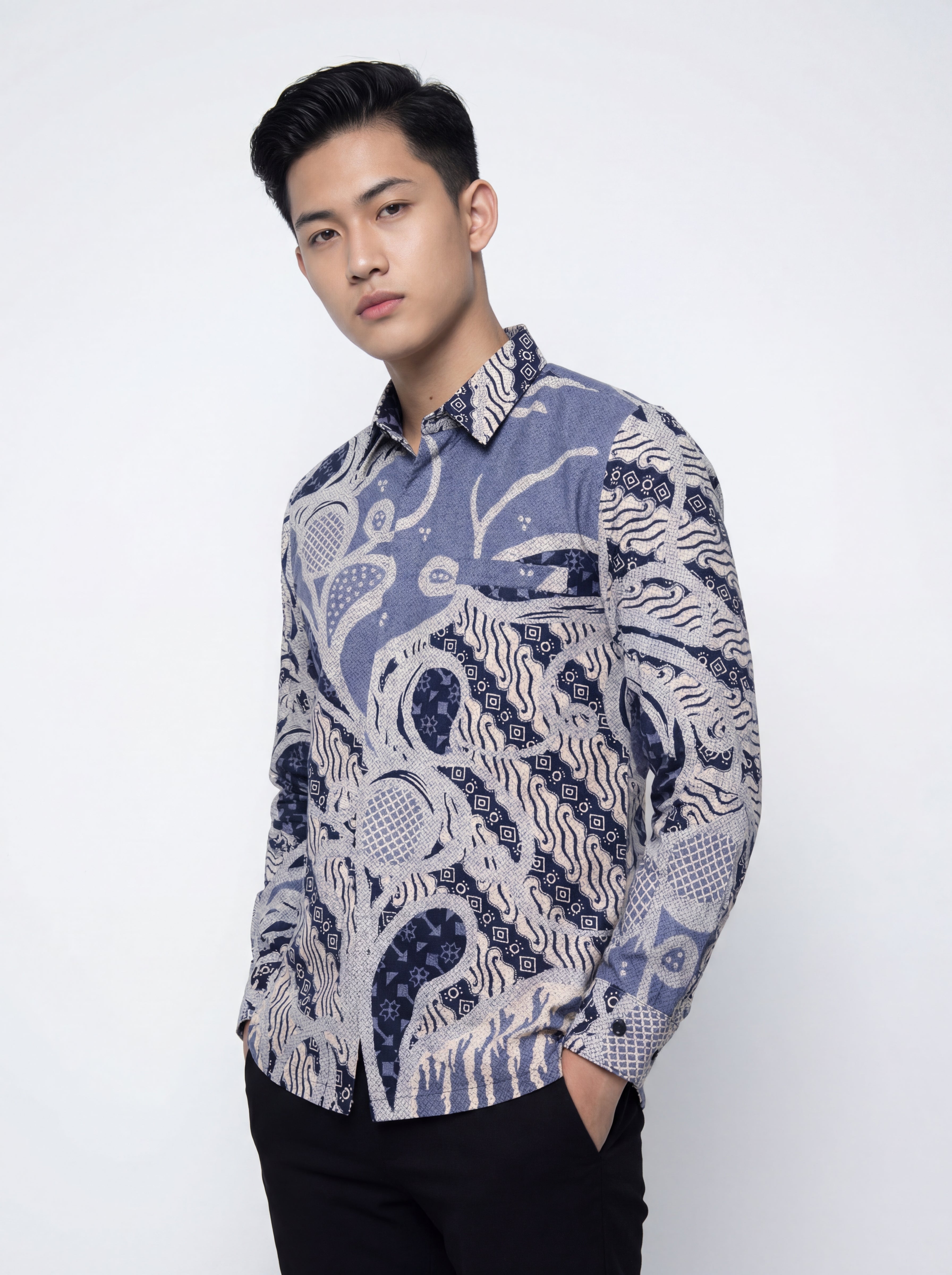 Men's Batik Shirt – Midnight Wave | Long Sleeves