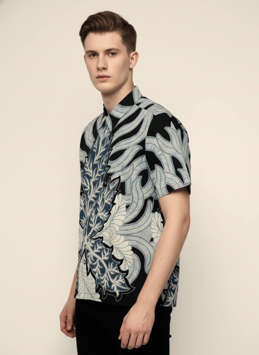 Men's Batik Shirt – Palmate Azure | Short Sleeves