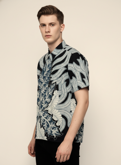 Men's Batik Shirt – Palmate Azure | Short Sleeves