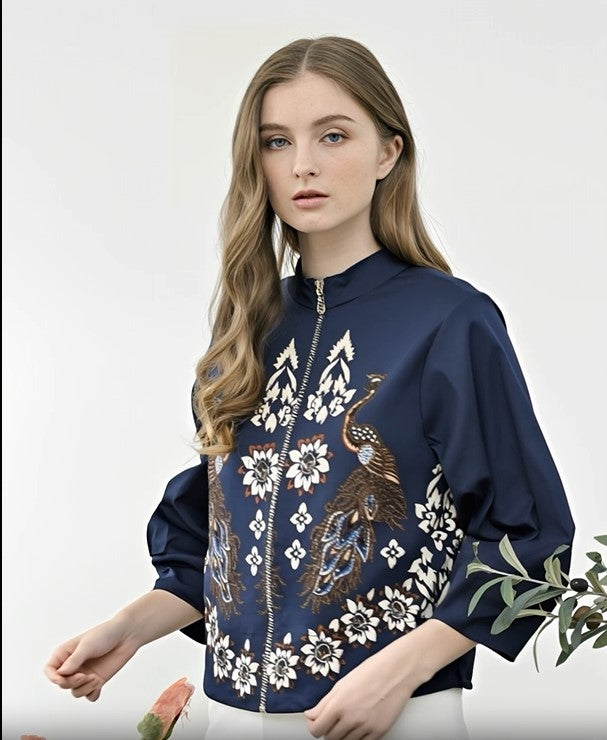 Women's Batik Jacket - Midnight Peacock
