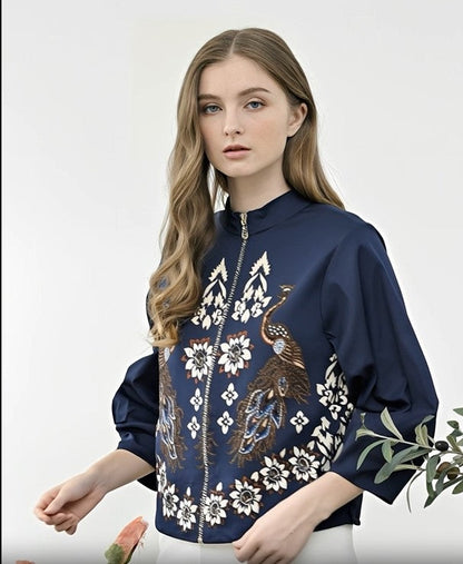 Women's Batik Jacket - Midnight Peacock