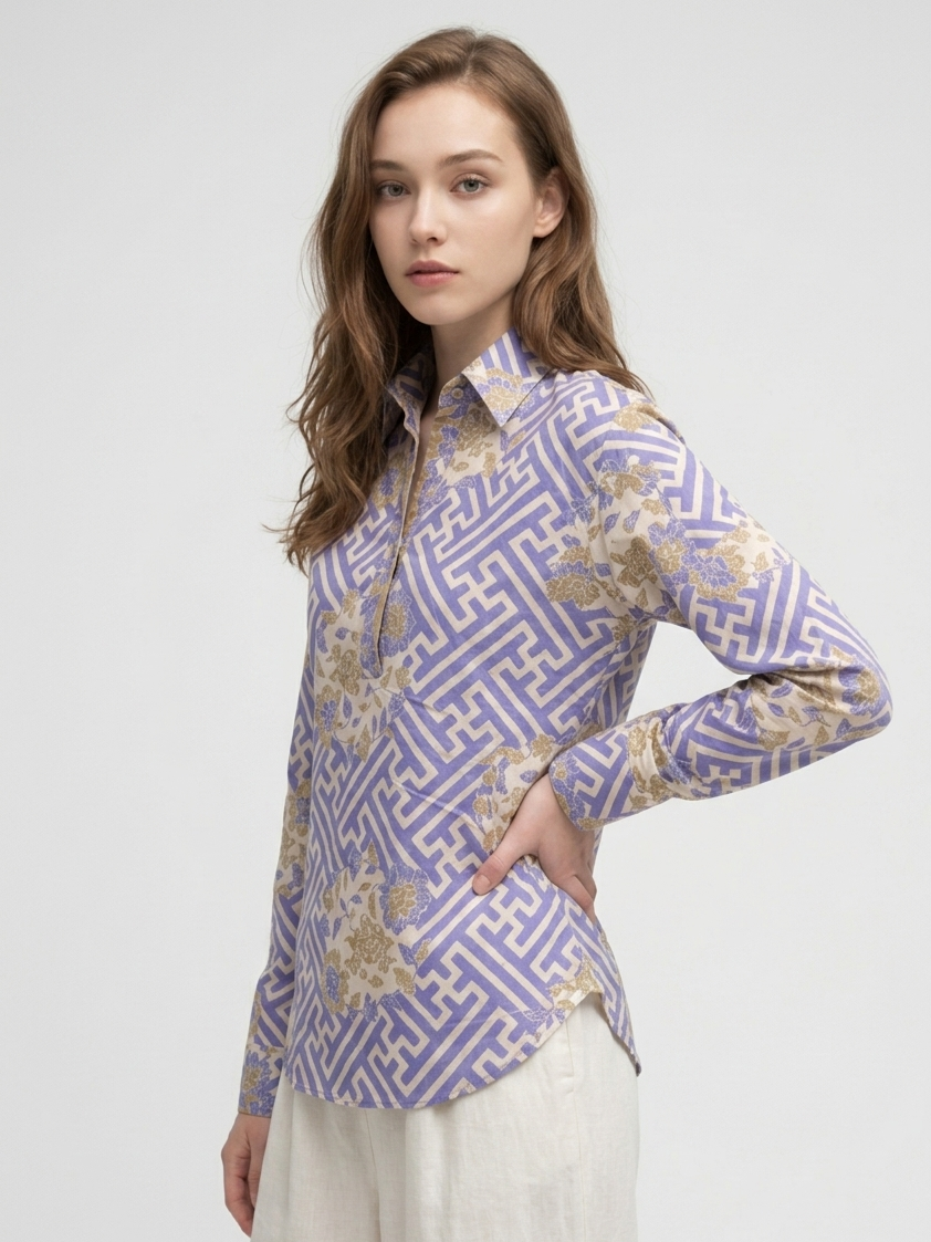 Women's Batik Blouse - Labyrinth Blossom