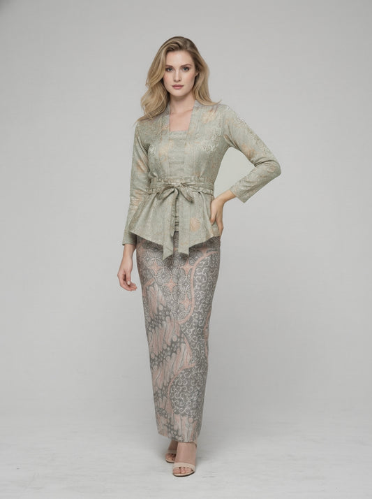 Women's Batik Kebaya - Clara - Sage/White