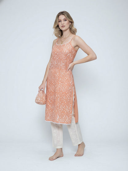 Women’s Batik Kurti – Peach Blossom Sleeveless