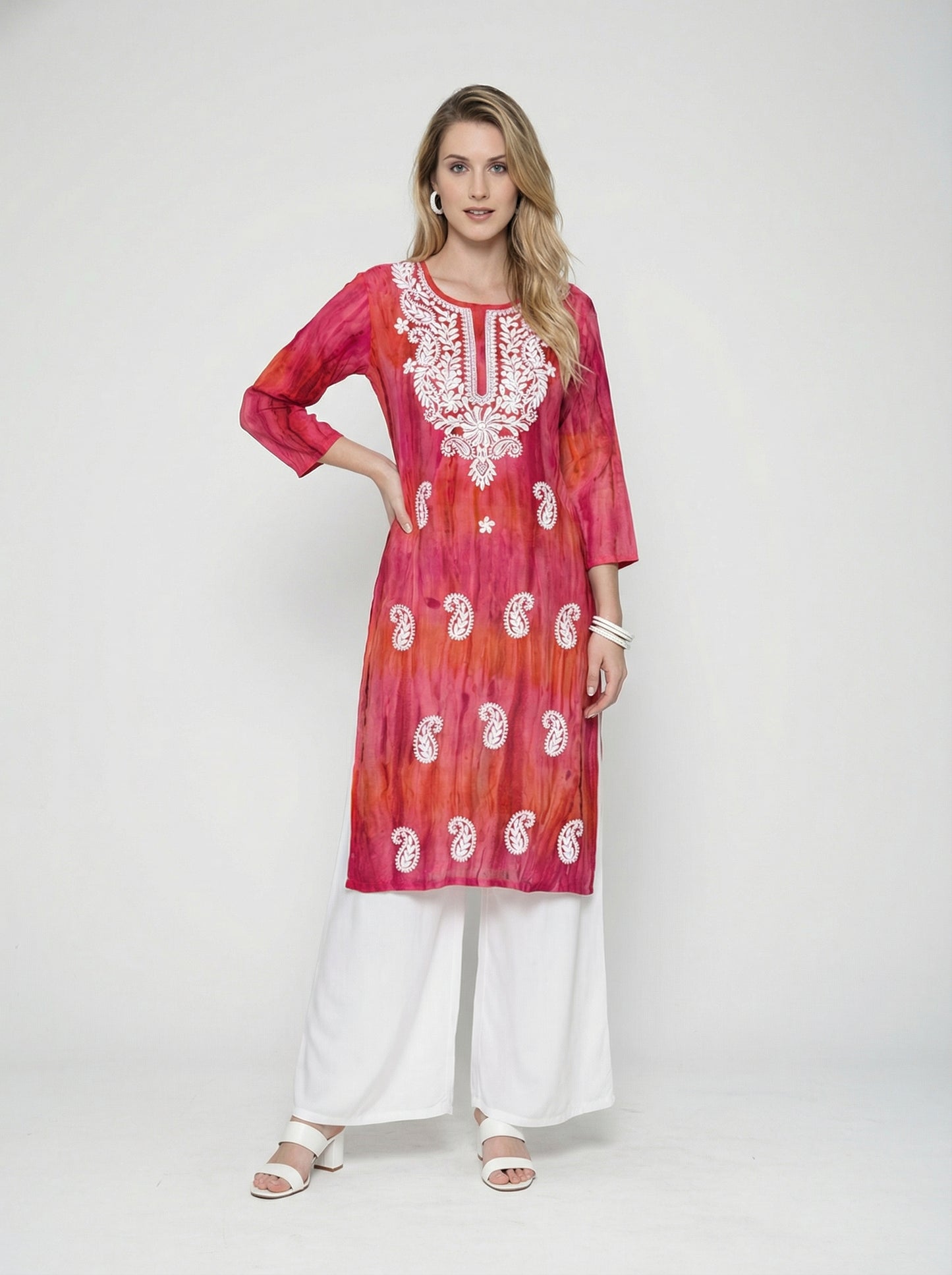 Women’s Batik Kurti – Pink Paisley Elegance