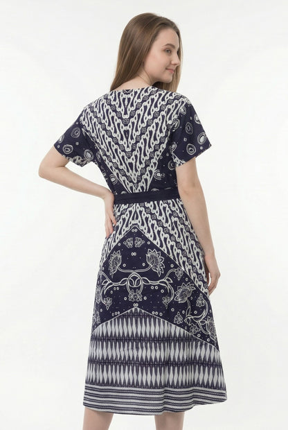 Women's Batik Midi Dress - Blue Floral