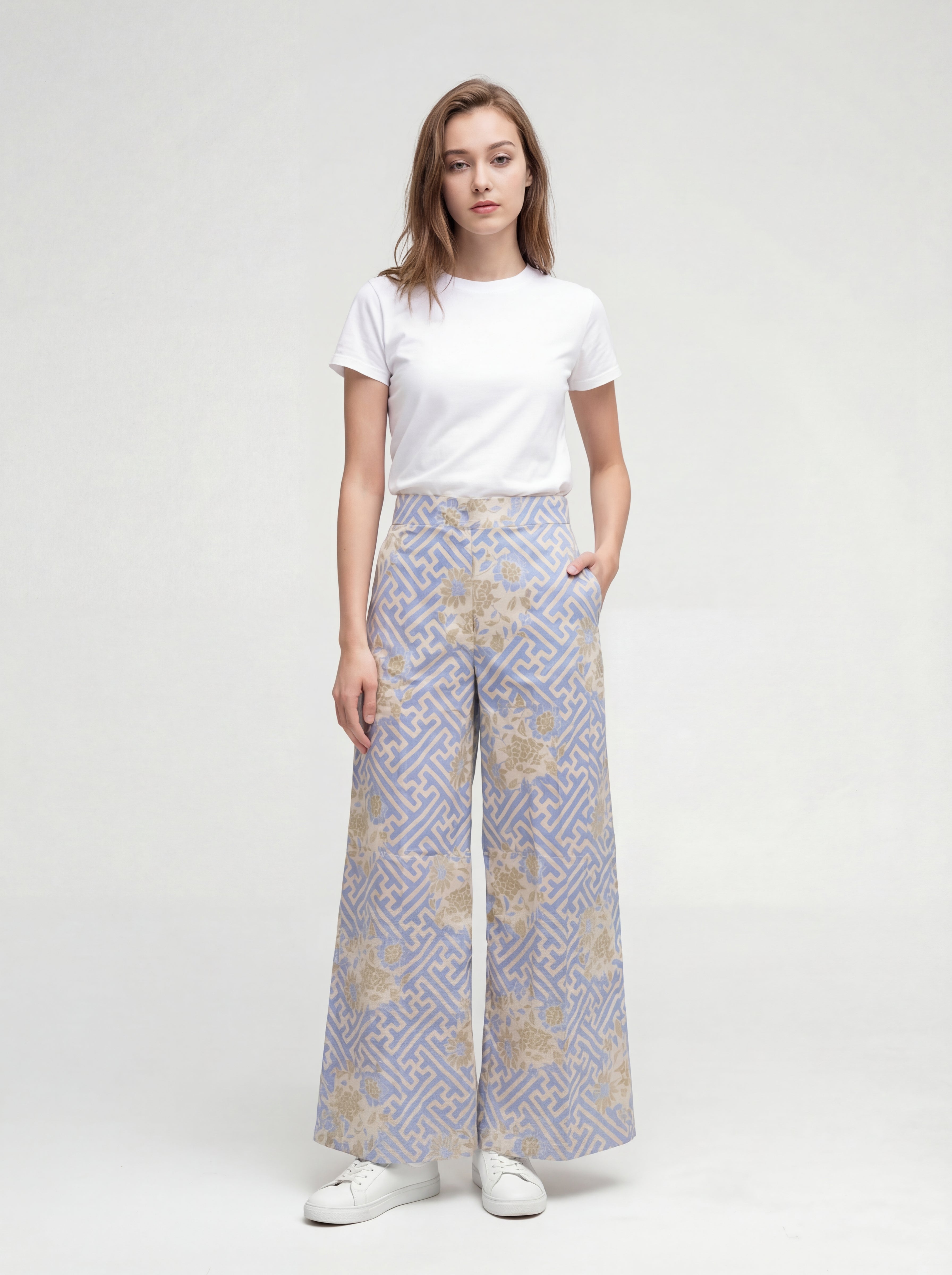 Women's Batik Wide Pants - Labyrinth Blossom