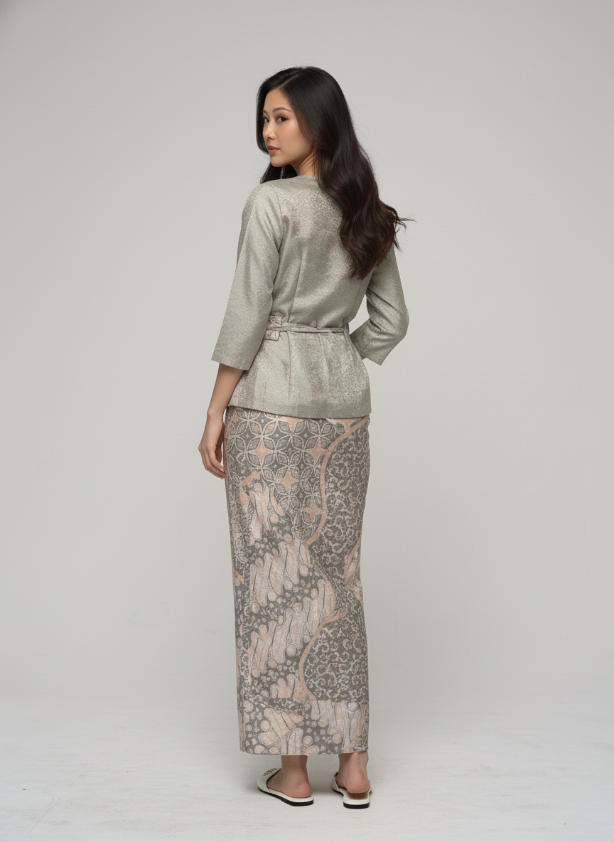 Women's Batik Kebaya - Clara - Sage/White 3