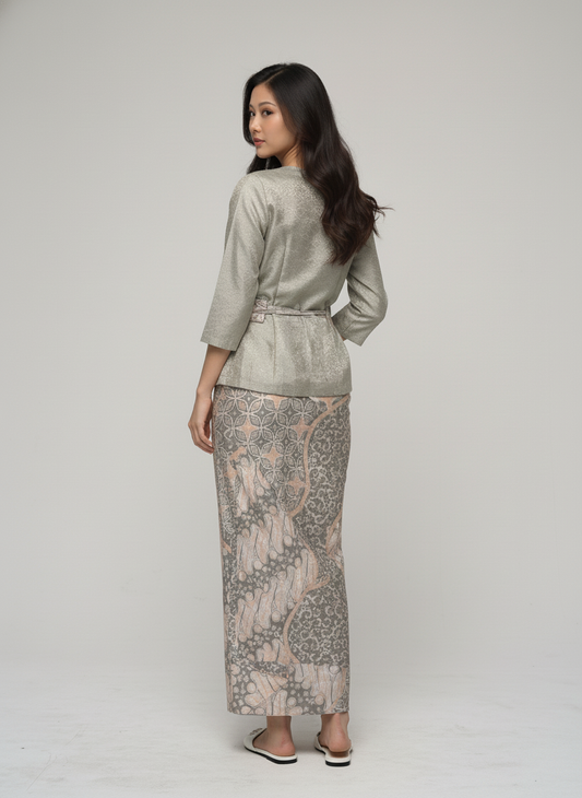 Women's Batik Kebaya - Clara - Sage/White 1