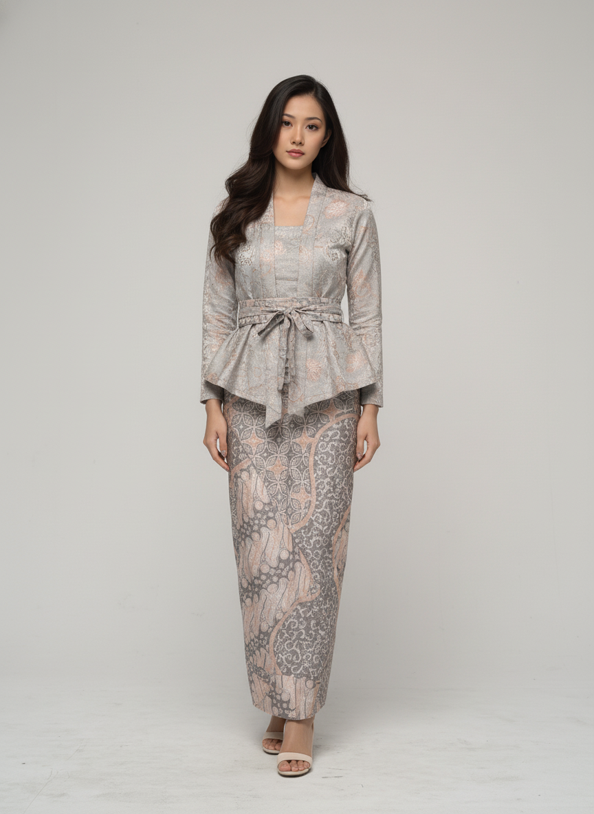 Women's Batik Kebaya - Clara - Sage/White 2