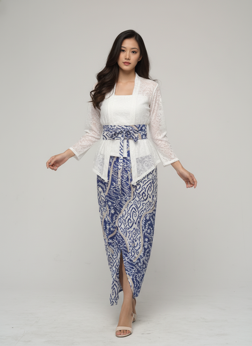 Women's Batik Kebaya - Clara - Sage/White 4