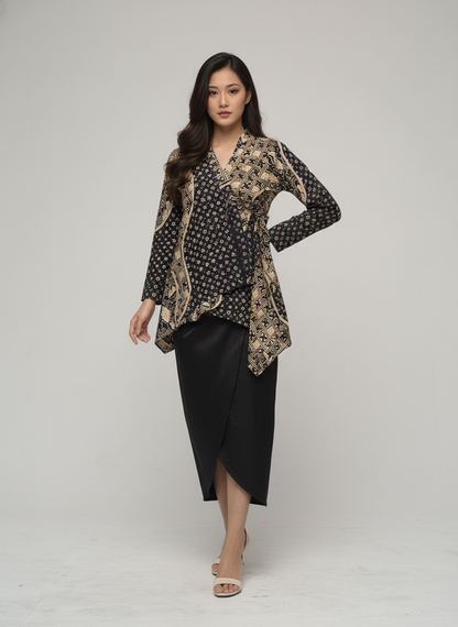 Women's Batik Kebaya Kimono Non Lace Set - Black 1