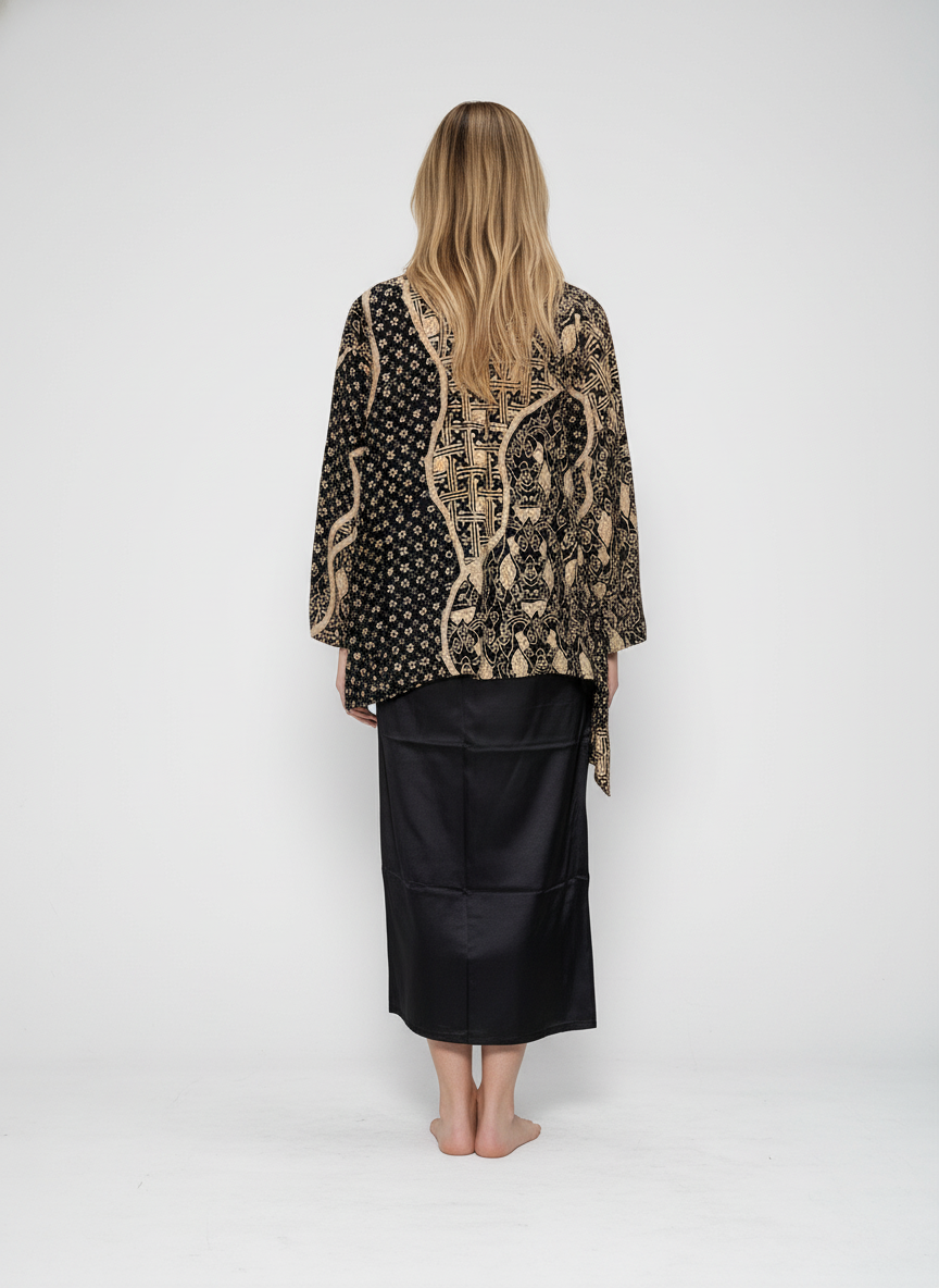 Women's Batik Kebaya Kimono Non Lace Set - Black 2