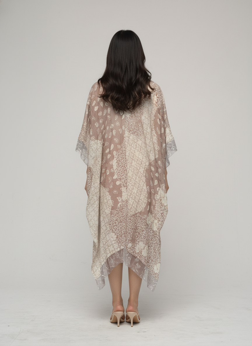 Women's Batik Kebaya Luna Kaftan Tile - Mocca Leaf 3