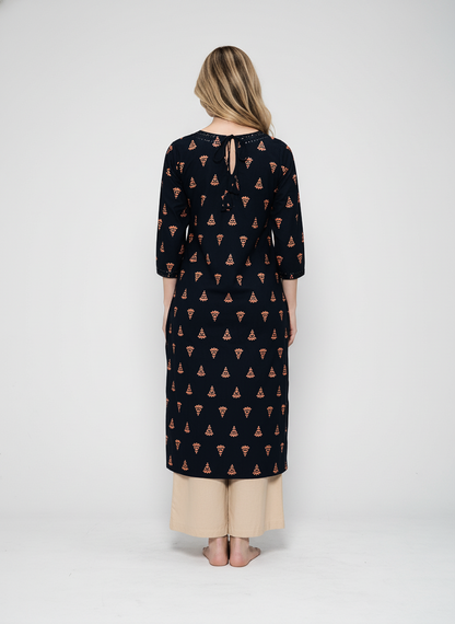 Women’s Batik Kurti – Black Ember Threadwork 4