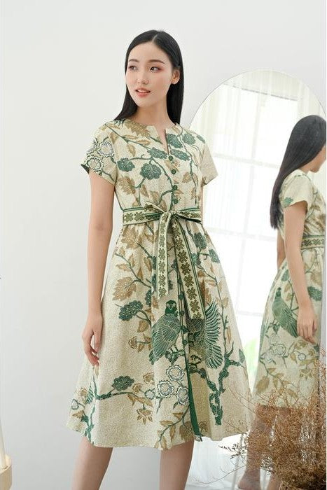 Women's Batik Midi Dress - Peony Bird Paradise