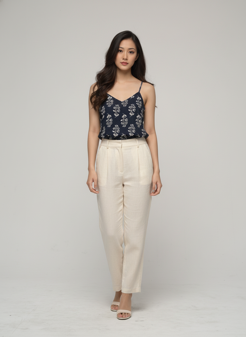 Women’s Batik Top – Navy Blossom Peplum 4